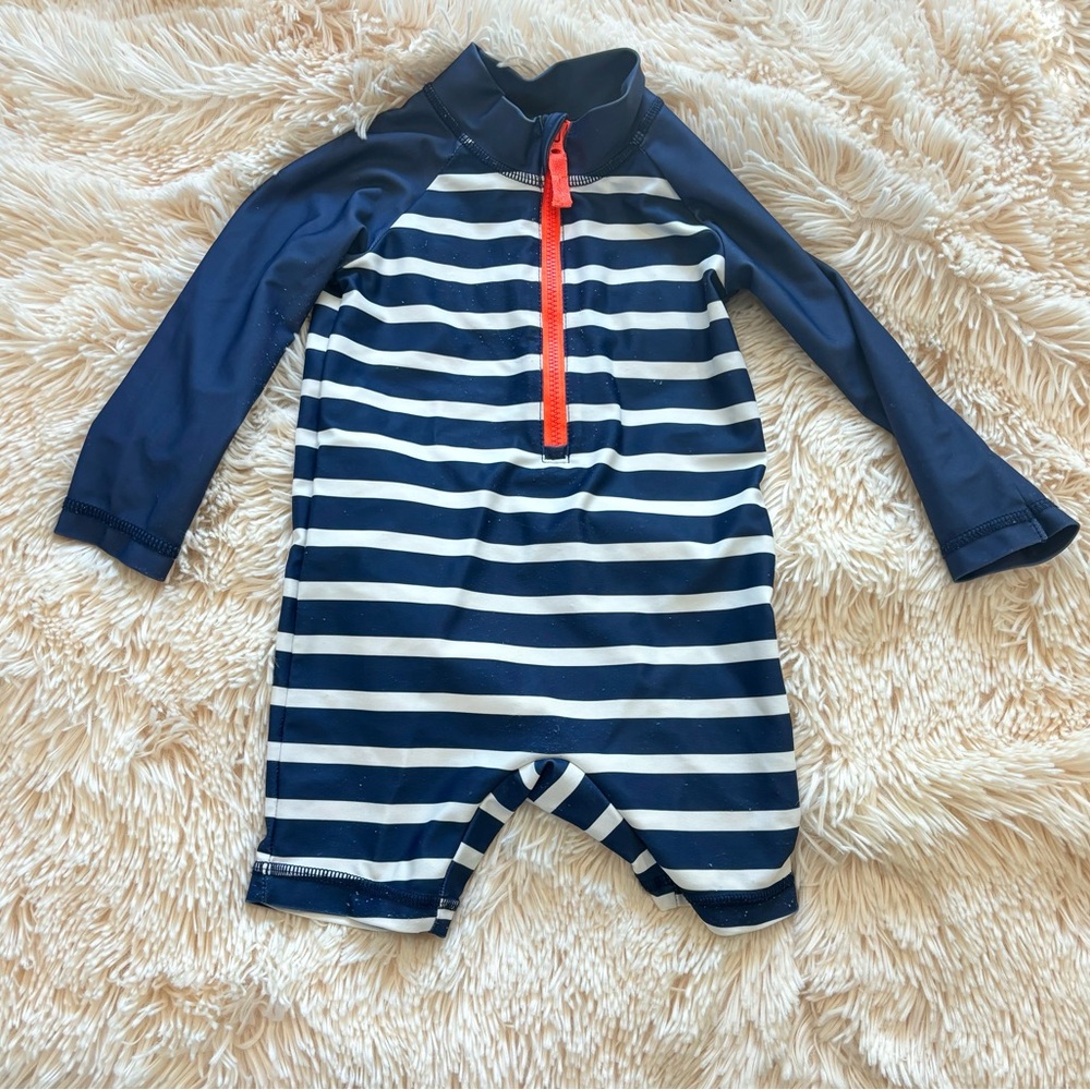 Carters Navy Blue Striped One Piece Rashguard Swimsuit 12 months